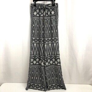 H&M Womens Sz 4 Pants Black & White Geometric Print Wide Leg Silky Pockets